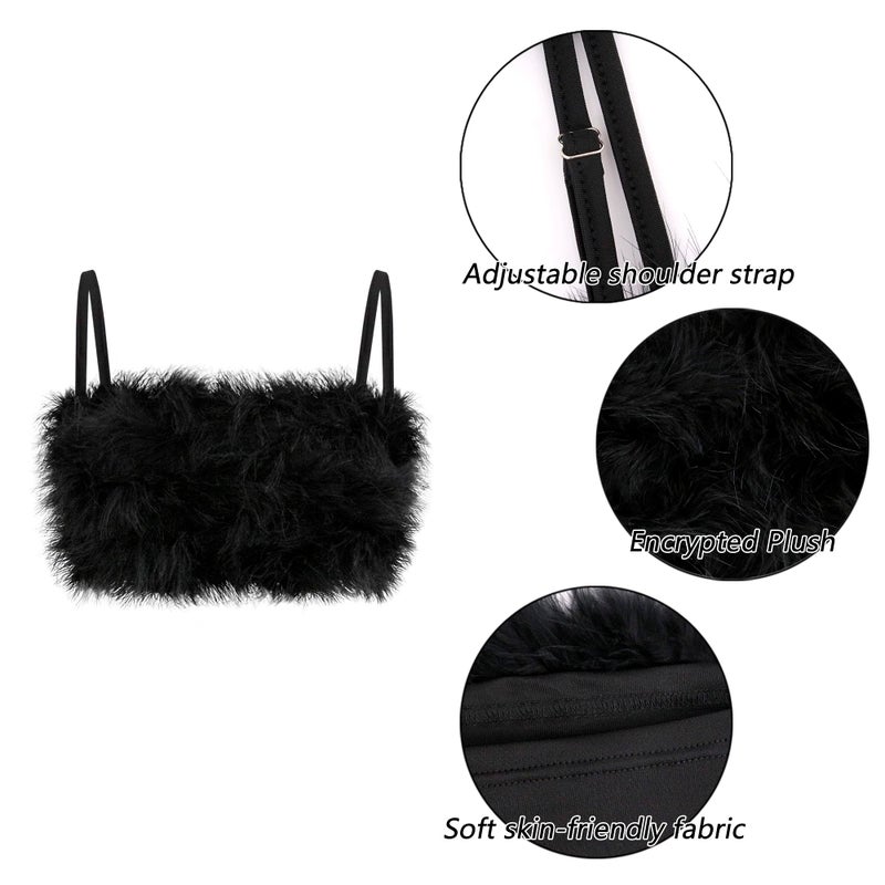 Vimoisa Women Faux Fur Tank Top Spaghetti Strap Crop Cami Top Tight Sleeveless Tube Top Vest(S) - Image 3
